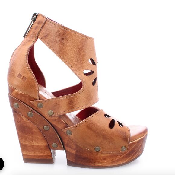 Bed Stu *Lucrative* Floral Cut Wedge Leather Sandals | Sz 10 Tan Rustic NEW $235 - Picture 2 of 6